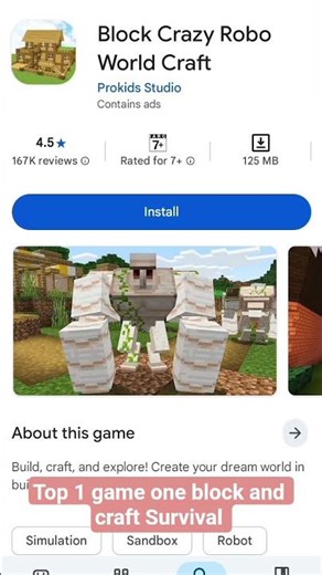 top 1 game one block and craft Survival 😊 #shorts#viral#gaming