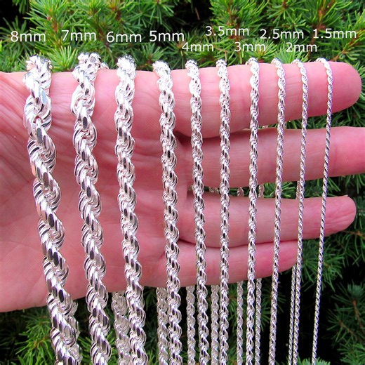 Solid 925 Sterling Silver Rope Chain, Italian Diamond Cut Necklace / Bracelet, Unisex Jewelry for Men and Women, Pendant Chain, 1.5mm–12mm - Etsy