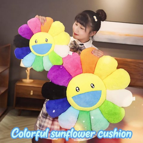 Flower Pillow,Colorful Flower Shaped Throw Pillow,Smiley Face Floor Cushions,Cute Sunflower Plush Pillows,Cute Plushie Room Decor,Decorative Pillows for Bed,Couch,Sofa,Car (Colorful,15.7In)