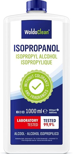 WoldoClean Isopropanol 99,9% Reinigungsalkohol 1L - IPA hochrein, farblos & geruchsneutral, rückstandslos für Elektronik, 3D-Drucker, Glas & Metall