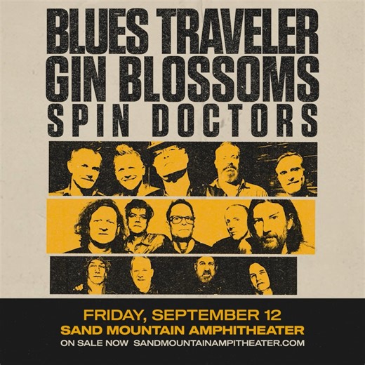 🚨 TONIGHT! 🚨 An unforgettable night of legendary music is here – Blues Traveler, Gin Blossoms & Spin Doctors LIVE at Sand Mountain Amphitheater! Don’t miss this incredible triple bill under the stars! 🎟: bit.ly/BluesGinSpinSep12 | Sand Mountain Amphitheater
