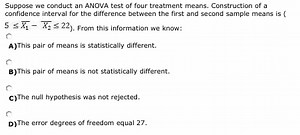 Suppose we conduct an ANOVA test of four treatment means. Const... | Filo