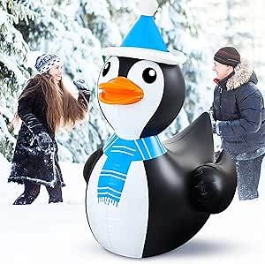 Hungdao 1 Pcs 4 Feet Giant Inflatables Penguin Duck Inflatable Aquatic Animal Big Penguin Rubber Duck for Winter Penguin Party Game Prop Penguin Birthday Backyard Decorations Pool Float