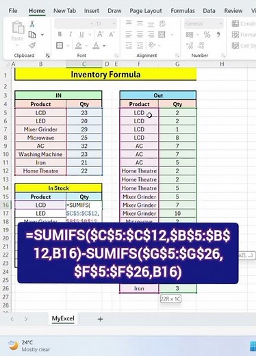 Inventory Formula in Excel | Excel Inventory in 30 Seconds | One Formula = Full Inventory #exceltips