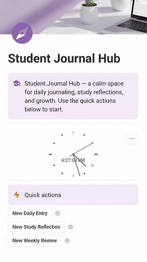 Journaling doesn't have to be hard This template gives you all the structure you need to stay calm, organized and stress free Check the link in the bio to get this template #studentlife #notiontemplateforstudents #notiontemplate #notiontemplateforjournaling #digitaljournal | calm organized life