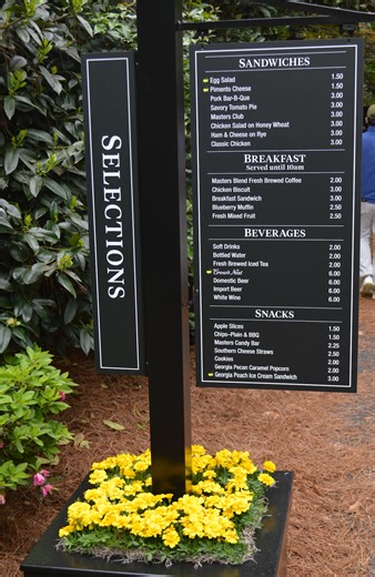 Not even the Masters' concession menu is inflation-proof ... and yet the entire menu will cost you only $75.75