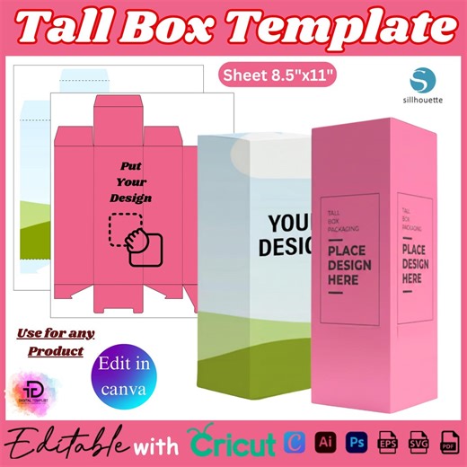 Tall Box Template, Cosmetic Box, Gift Box Template, Doll Box Template, Window Box SVG,DIY Party Favor Box, Perfume Bottle Box, Packaging Box - Etsy
