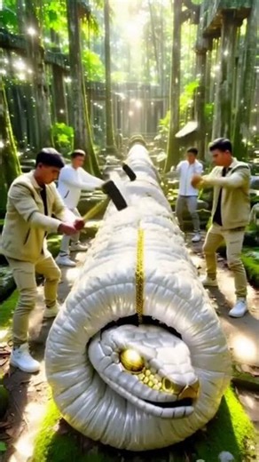 rescue white giant python in wood trunk #animals #funny #ai