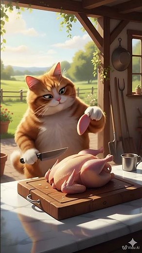 “Cat Cooks Chicken Like a Human 🍗😺 | Cute AI Story, Realistic Cooking, Funny & Heartwarming Moments”