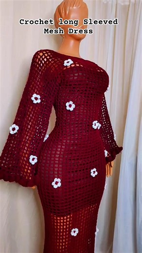 crochet long Sleeved mesh dress tutorial now available#crochet#meshdress#crochetdress#longsleeve