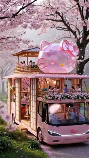 The Cutest Hello Kitty Double-Decker Bus Ever – Cherry Blossom Edition 🚌💕 #pinkbus #gogobus#dreamrv