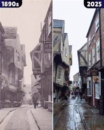 The Shambles of York is one of the most picturesque and best-preserved medieval streets in England. Dating back to the 14th century, this narrow, cobbled lane is lined with overhanging timber-framed buildings that once housed butcher shops — their meat hooks and shelves still visible today. The street’s name comes from the word “shamel,” meaning the benches where meat was displayed. Today, The Shambles is a vibrant destination filled with charming boutiques, sweet shops, cafés, and souvenir stor