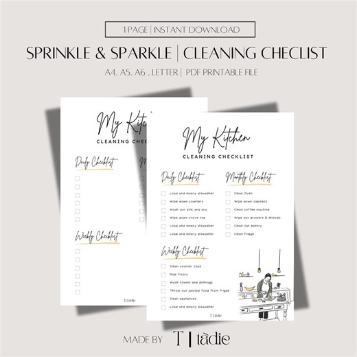 Kitchen Cleaning Checklist Printable | Minimalist Home Planner (A4 A5 Letter) - Etsy