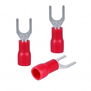 Insulated Fork Spade Wire Connectors Electrical Crimp Terminal 100pcs U-Type Terminals Kit for 22-16AWG(0.5-1.5mm) Cable USA Screw#8 (M4 Red)