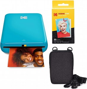 Kodak Step Mobile Instant Photo Printer Go Bundle with Zink Paper & Carrying Case, Blue