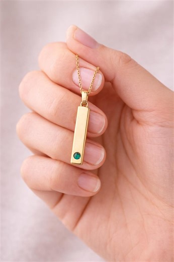 Taurus Necklace | 14K Vermeil Gold Bar Pendant With Emerald - Etsy
