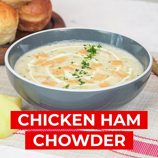 Chicken Ham Chowder? Gawin nating upgraded pero simpol to make using CDO Chicken Ham. #WeekendsUpgraded Available sa supermarkets at online stores: https://bit.ly/CDOChickenHamLazada https://bit.ly/CDOChickenHamShopee Ingredients 750g - Boiled potatoes 4 pcs - CDO Chicken Ham Oil for sautéing 1 tbsp - Oil 2 tbsp - Butter 1 stalk - Celery 2 tbsp - Flour (Mashed Potato, Cooked Ham & Diced Potato) 1/2 tsp - Dried basil 2 cups - Chicken stock Salt to taste 1/4 cup - Cream Garnish: Cream Fresh parsle