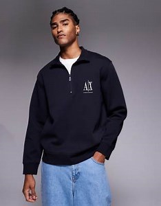 Armani Exchange - Maglione blu navy con logo e zip corta | ASOS