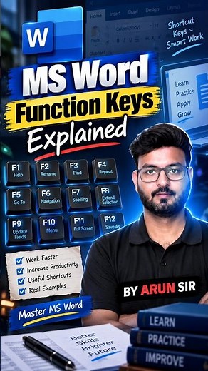 MS Word Function Keys Explained | F1 to F12 Shortcut Keys | Computer By Arun Sir #Shorts