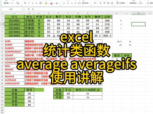 Excel统计类函数average averageifs使用讲解