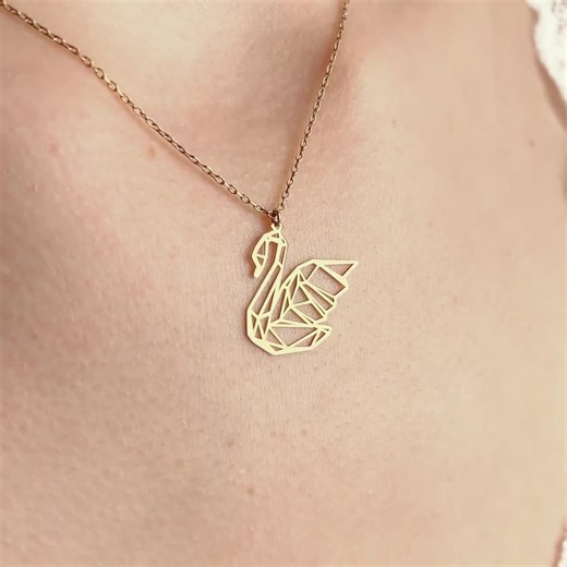 14K Gold Origami Swan Necklace, Gold Duck Pendant, Swan Necklace Gold, Bird Necklace - Etsy