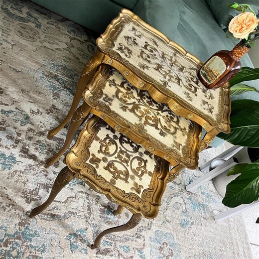 Vintage Italian Florentine Nesting Tables Set of 3 Gold White 1970s Hollywood Regency Decor - Etsy