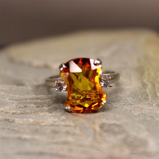 1980s Vintage 4ctw Citrine Ring 10K Solid White Gold Citrine & Topaz Ring Honey Citrine Ring 10k Solid White Gold - Etsy