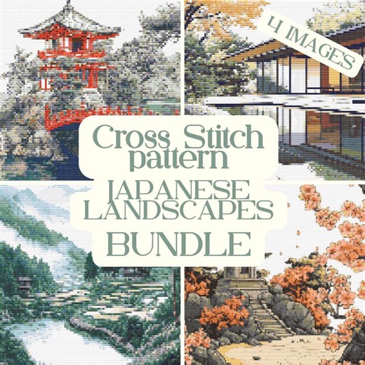 Japanese Cross Stitch Bundle – 4 Modern Embroidery Patterns | Zen Nature Cross Stitch Gift | Simple DIY PDF Set - Etsy
