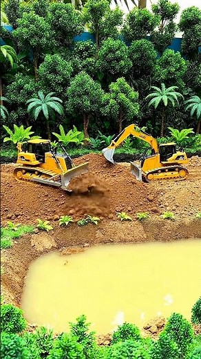 Miniature Construction Marvel: RC Bulldozer & Excavator Build a Pond! 🚜💦