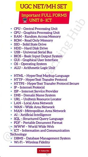 Ugc Net MH SET UNIT 8– ICT full forms #ugcnet #mhset2026 #ict