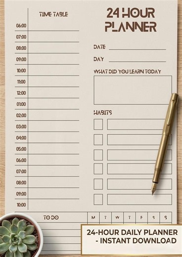 To Do Planner, 24 Hour Daily Planner, Productivity Schedule Sheet, Kids & Adult Habit Tracker and Task Manager. Daily Organizer and Manager - Etsy