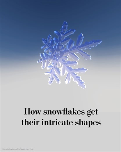 Snowflakes are like letters from the sky, each crystal a note describing the atmosphere as it falls to the ground. Scientists are figuring out how snowflakes get their complex construction — showing how factors such as temperature can influence their shape. https://wapo.st/4rg0ySC | Washington Post