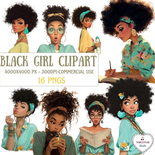 Black Girl Clipart Bundle PNG | African American Girl Power Graphics | Melanin Queen Illustration Commercial Use Digital Art - Etsy
