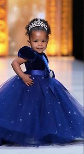 Baby girl fashion show, with elegant blue 👗 dress 🥰