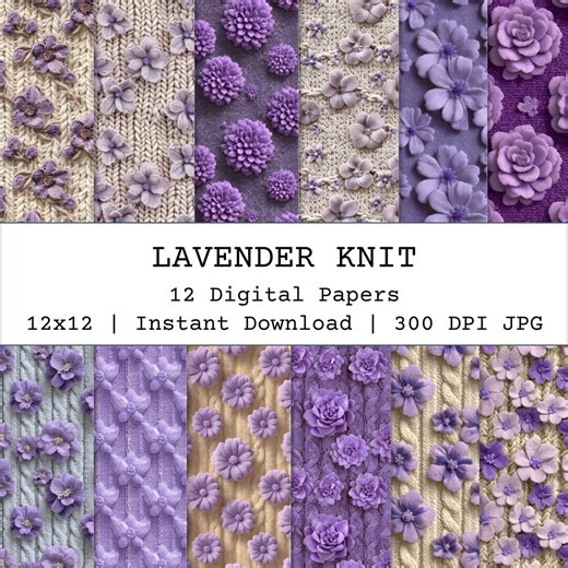 Seamless Lavender Knitted Pattern Bundle, 3D Purple Floral Knit Paper, Floral on Purple Pattern Realistic Fabric Design Scrapbook Wallpapers - Etsy