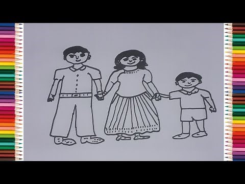 family drawing, how to drawing family step by step, easy drawing small family
