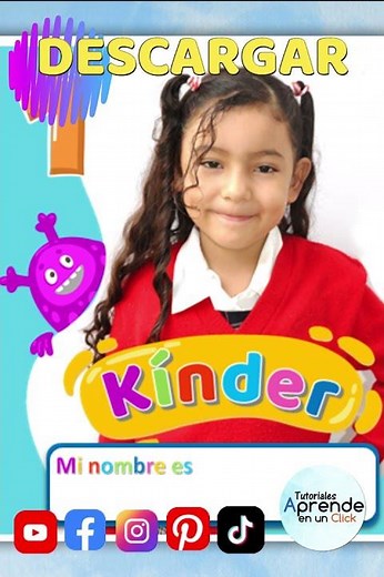 Gafete, credencial escolar para niños de preescolar, edítalos con PowerPoint, DESCARGA GRATIS 👇