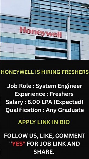 🚨 HONEYWELL Jobs 2025 Hiring Freshers FOR SYSTEM ENGINEER. #jobsearch #subscribe #jobs