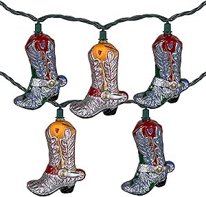 Cowboy Boots Indoor Outdoor Patio Light Set - 6' Green Wire - 10ct