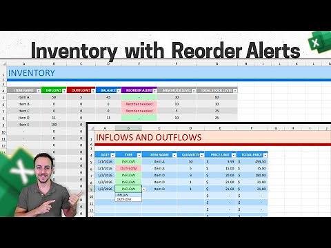 Excel Inventory with Automatic stock tracking, Reorder alerts and Purchases and Sales | How to