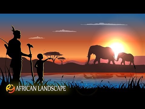 Tutorial vector african landscape in adobe illustrator , silhouette concept