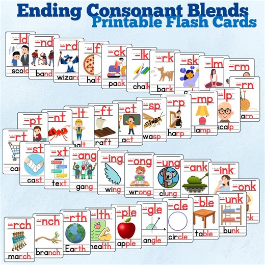 Ending Consonant Blends Flash Cards: Phonics Learning (printable) - Etsy