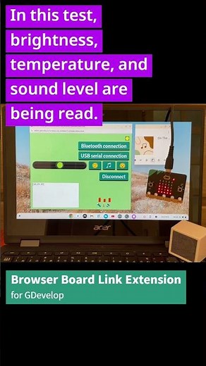 [WIP] USB Serial Test: Reading micro:bit Sensor Values (Light, Temperature, Sound) #GDevelop