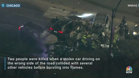 2 dead after fiery, wrong-way crash involving stolen car in Chicago, police say