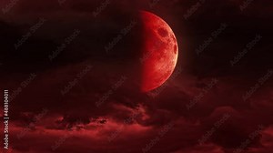 Creepy blood moon,red moon,The bloody full moon on the clouds.