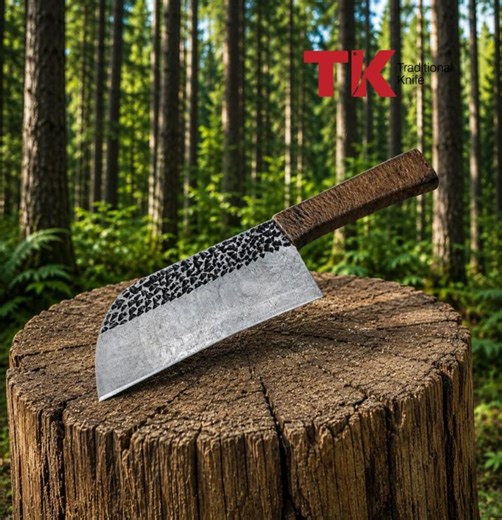 Hand-forged 80crv2 Cleaver Knife – Heavy Duty Bushcraft Meat Cleaver With Leather Sheath - Etsy
