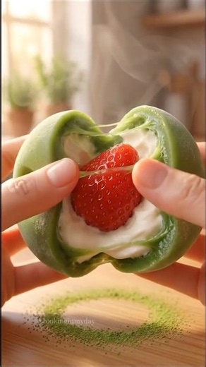 Matcha Strawberry Cream Daifuku ASMR #Shorts