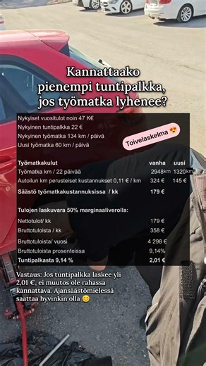 Kannattaako pienempi tuntipalkka, jos työmatka lyhenee?