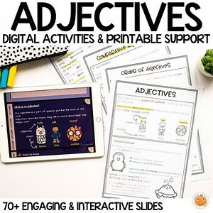 ADJECTIVES Learning Set | ENGAGING Test Prep Revision Google Slides   Printable