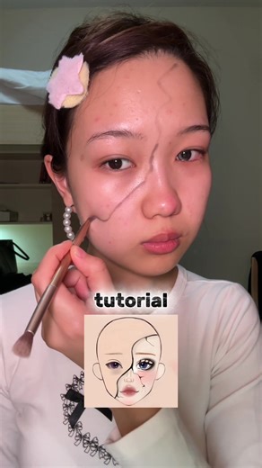 🧸broken doll makeup tutorial #brokendollmakeup #brokendoll #bidalli #haloweenmakeup #tutorialmakeup